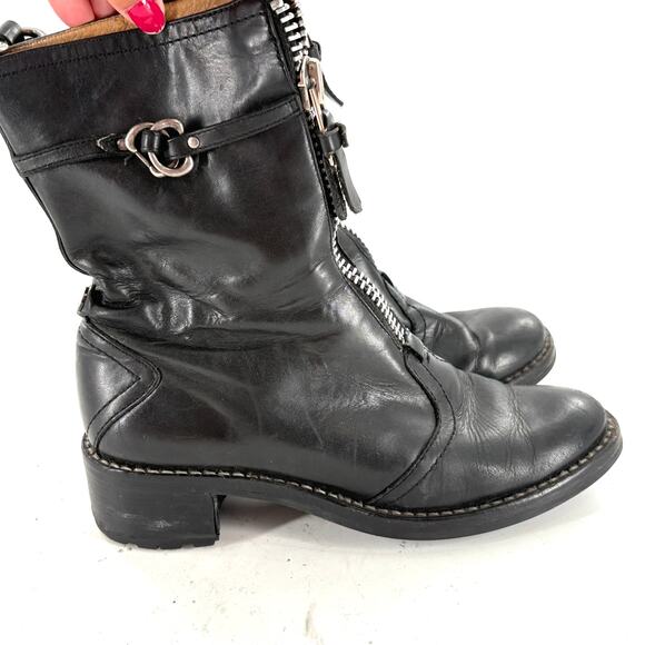 Cole Haan Leather Moto Boots 5.5 Black Combat Ankle Booties Zip Grunge 90s Y2K - Picture 5 of 8
